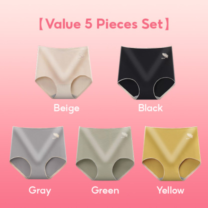 Soft Cotton High-waist Seamless 5 Pieces Panties Set VEIMIA 