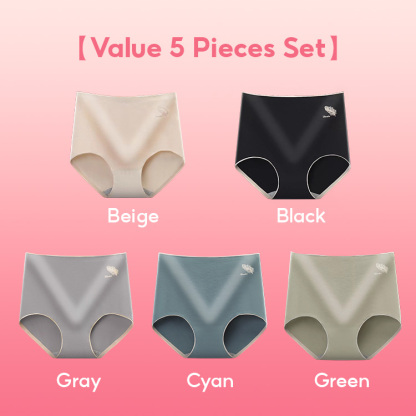 Soft And Breathable Cotton High-waist Seamless 5 Pieces Panties Set VEIMIA 