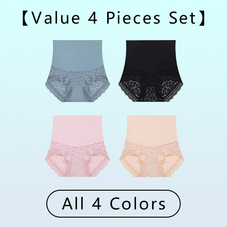 4 Pieces Set High Waist Tummy-control Sexy Skin-friendly Lace Panties VEIMIA