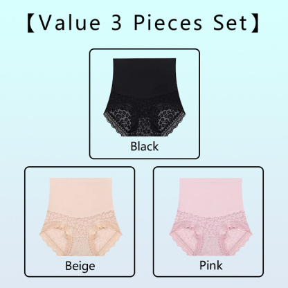 3 Pieces Set High Waisted Tummy-control Sexy Skin-friendly Lace Panties VEIMIA