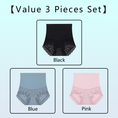 3 Pieces High Waist Tummy-control Sexy Skin-friendly Lace Panties VEIMIA