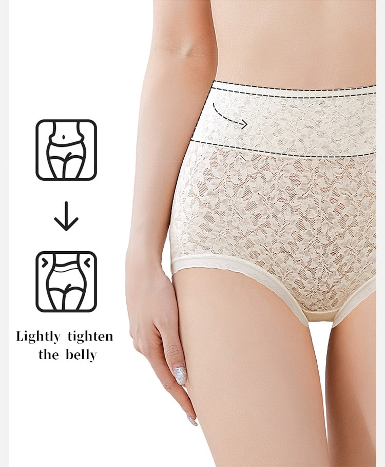 4 Pieces High Waisted Tummy Control Elastic Lace Panties Skin-friendly Silk Crotch Veimia