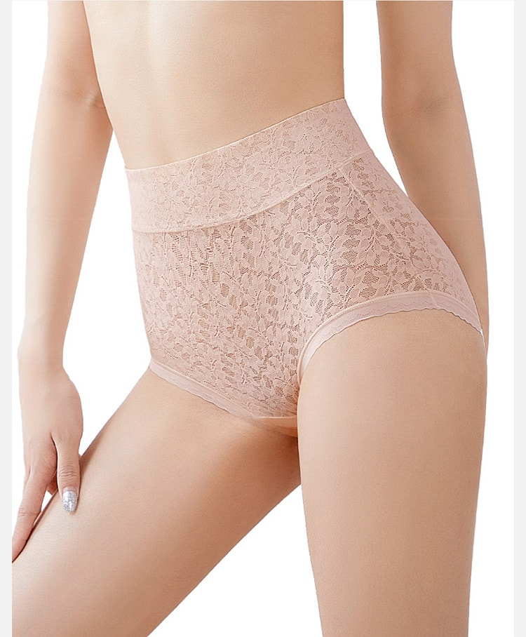 4 Pieces High Waisted Tummy Control Elastic Lace Panties Silk Crotch Breathable Veimia