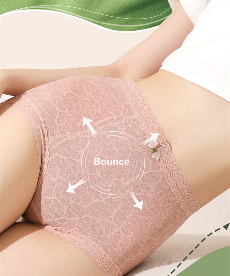 High Waisted Lace Underwear Breathable Cotton Crotch Plus Size Brief Lift Hips VEIMIA