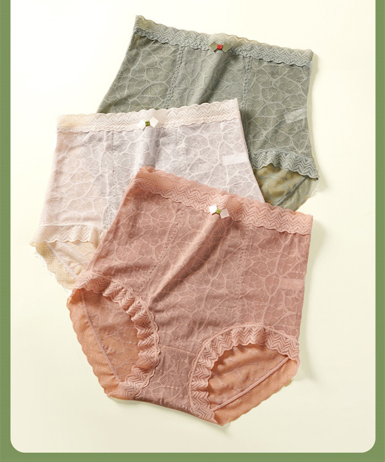 High Waisted Lace Underwear Breathable Soft Cotton Crotch Plus Size Brief Lift Hips VEIMIA