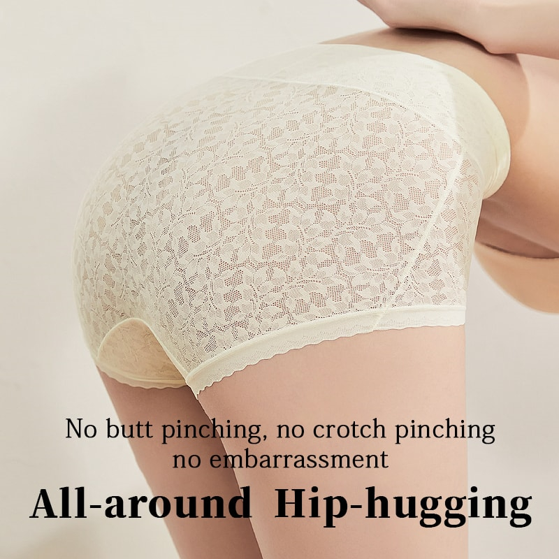 High Waisted Full Coverage Lace Panties Skin-friendly Silk Crotch VEIMIA
