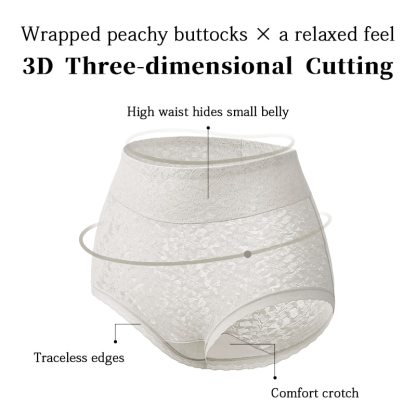 High Waist Tummy Control Full Coverage Lace Panties Skin-friendly Silk Crotch VEIMIA