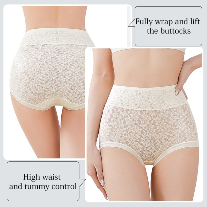 High Waisted Tummy Control Full Coverage Lace Panties Skin-friendly Crotch VEIMIA