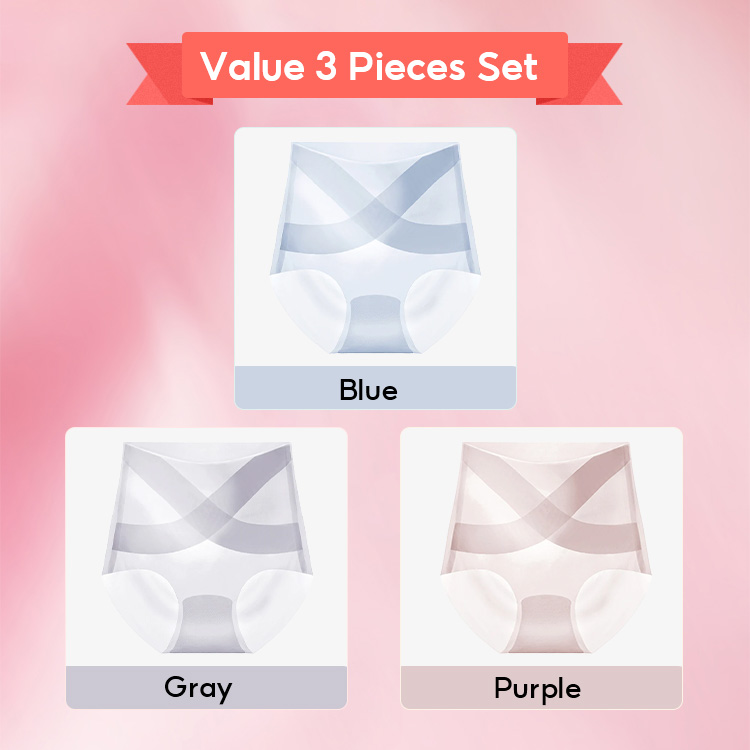 3 Pieces Women's Ice Silk High Waisted Seamless Underwear VEIMIA 