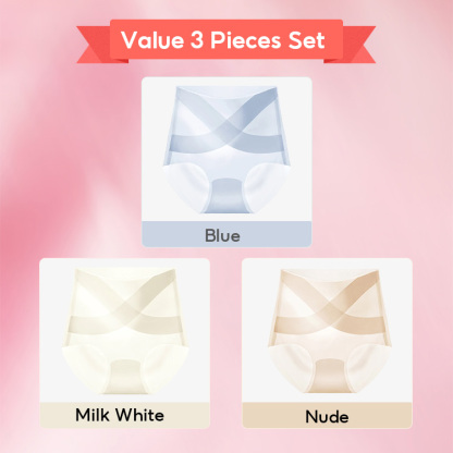 3 Pieces Ice Silk High Waisted Seamless Underwear Tummy Control Brief Panties VEIMIA 
