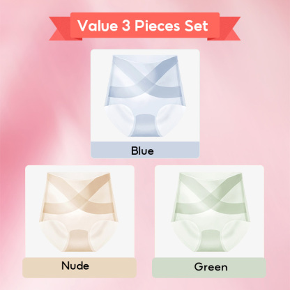 3 Pieces Women Ice Silk High Waisted Seamless Underwear Tummy Control Brief Panties VEIMIA 