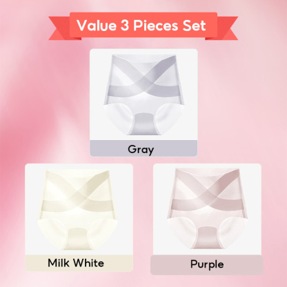 3 Pieces Women's Ice Silk High Waisted Seamless Tummy Control Brief Panties VEIMIA