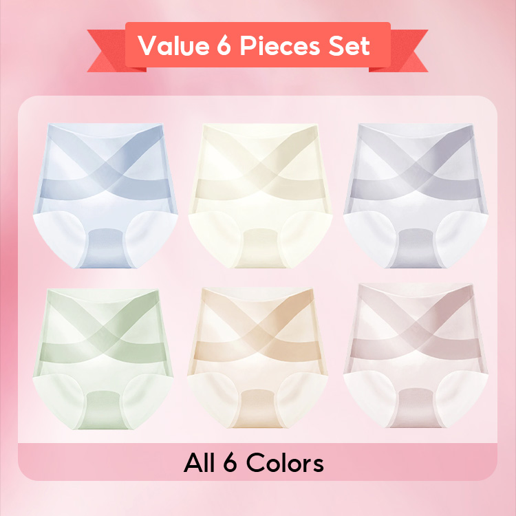6 Pieces Women's Ice Silk High Waisted Seamless Underwear Tummy Control Brief Panties VEIMIA 