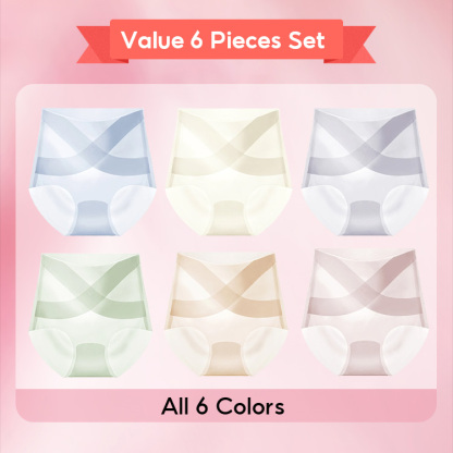 6 Pieces Women's Ice Silk High Waisted Seamless Underwear Tummy Control Brief Panties VEIMIA 