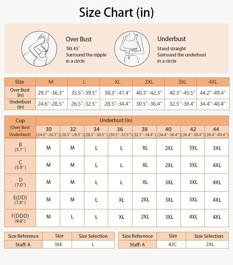Plus Size Bras 3D Wireless Lifts & Anti-sagging Inch Size Chart VEIMIA