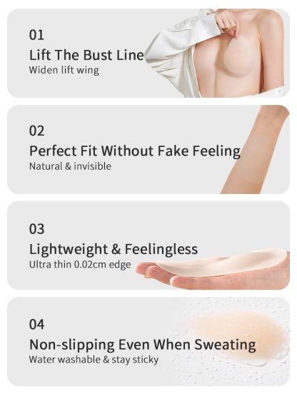 Invisible Nipple Covers Lift Up Breast In 1S, Ultra-Thin Edge Sticky Bra For Long-Lasting Sweat & Water Resistant Reusable VEIMIA