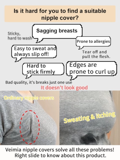 Invisible Nipple Covers Lift Up Breasts In 1S, Ultra-Thin Edge Sticky Bra For Long-Lasting Sweat & Water Resistant Reusable VEIMIA