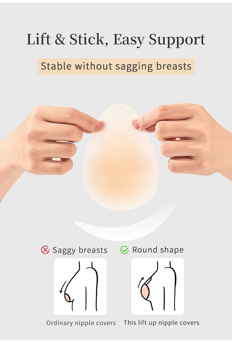 Invisible Nipple Cover Lifts Up Breasts In 1S, Ultra-Thin Edge Sticky Bra For Long-Lasting Sweat & Water Resistant Reusable VEIMIA