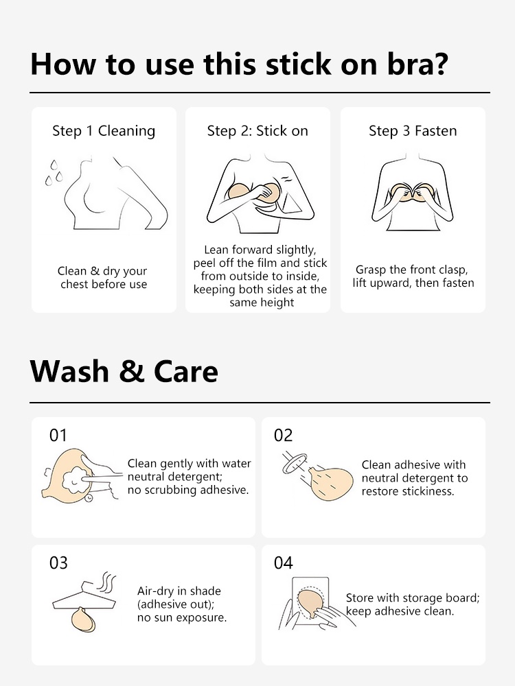 Invisible Stick On Bra Sweatproof Hold, Second-skin Feel, Silicone & Push-up Boost VEIMIA