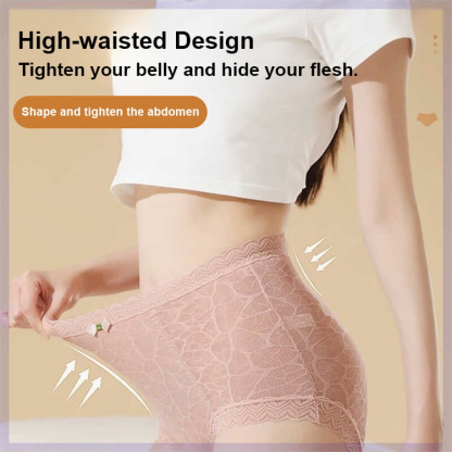 High Waisted Lace Panties Breathable Cotton Crotch Women Plus Size Brief Lift Hip VEIMIA
