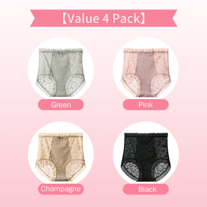 4 Pieces Set High Waisted Panties Breathable Cotton Crotch Womens Plus Size Lace Brief Lift Hip VEIMIA