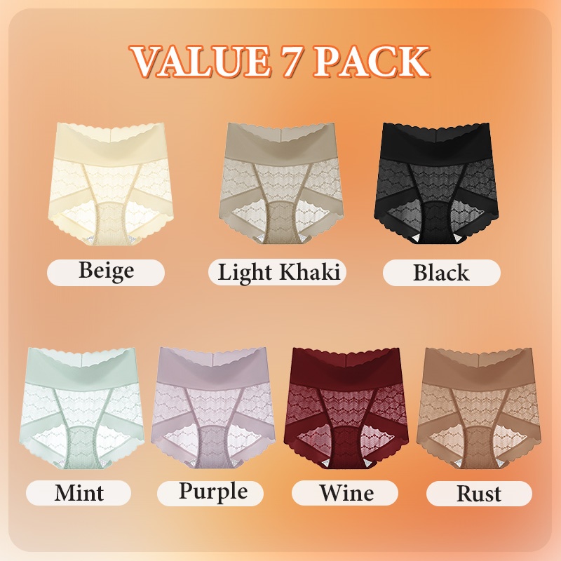 7 Pieces Lace Panties Comfortable Mulberry Silk Crotch Plus Size Underwear VEIMIA