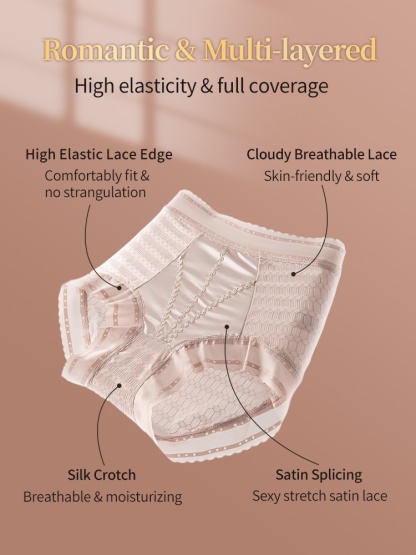 7A Mulberry Silk Antimicrobial Crotch Panties, High-Waisted Breathable Lace, No Riding Up VEIMIA