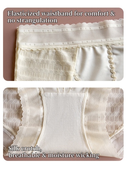 ​7A Silk Crotch Breathable Panties: High-Waisted Lace, No Riding Up During 8-Hour Work VEIMIA