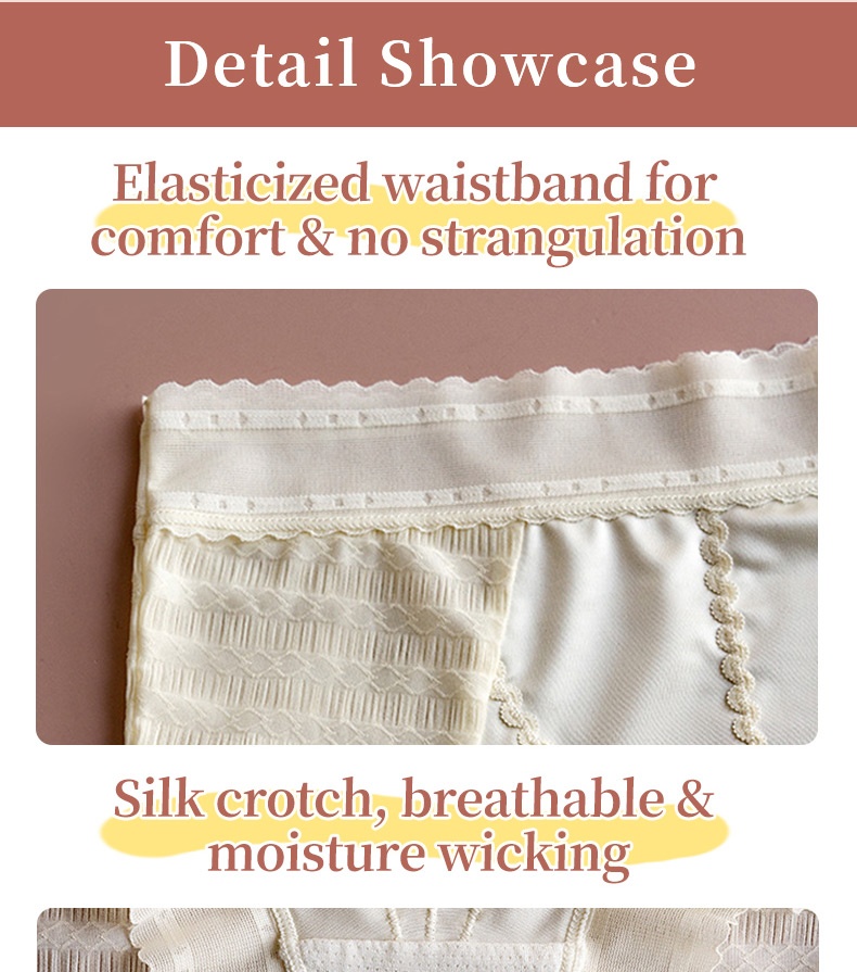 Breathable Lace High-Waisted Panties with 7A Mulberry Silk Crotch, Anti-Wedgie & Comfortable for Singapore Humidity VEIMIA