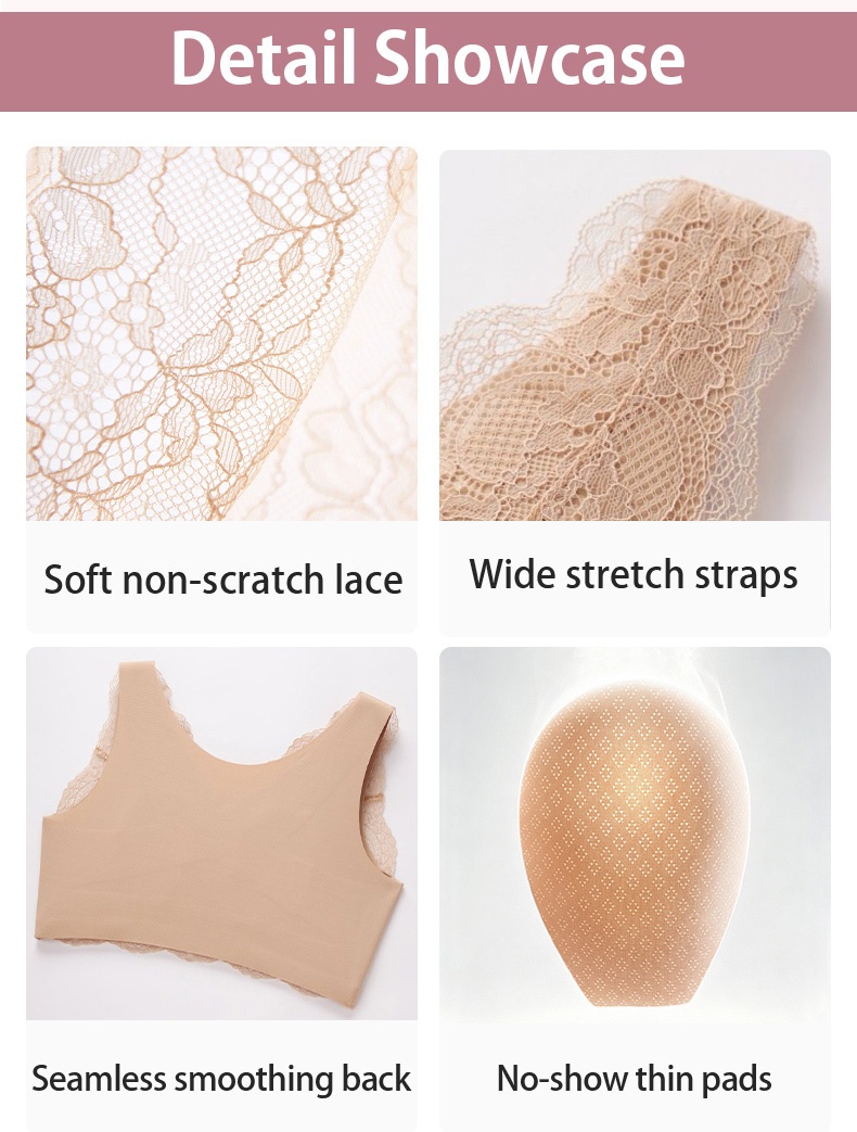 Detail showcase of lace wide straps smoothing back and thin pads VEIMIA