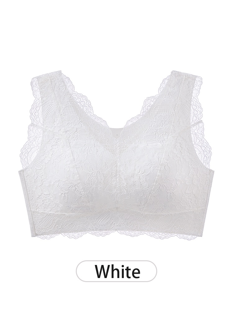 White lace bra front view with wide straps and scalloped trim VEIMIA