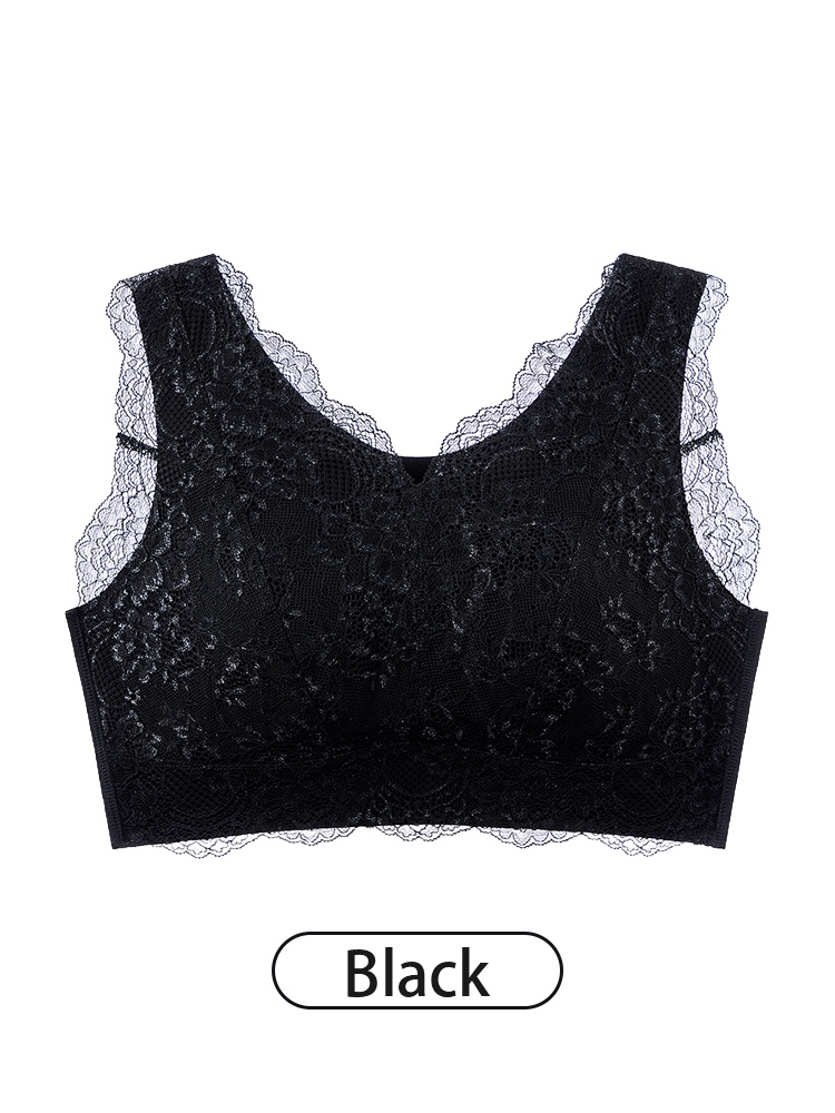 Black lace bra front view with wide straps and scalloped trim VEIMIA