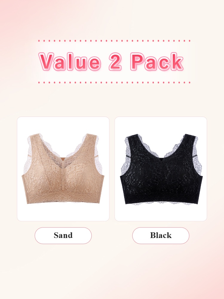 Value 2 pack lace bras in sand and black VEIMIA