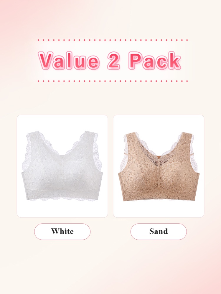 Value 2 pack lace bras in white and sand VEIMIA