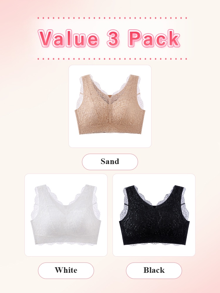 Value 3 pack lace bras in sand white and black VEIMIA