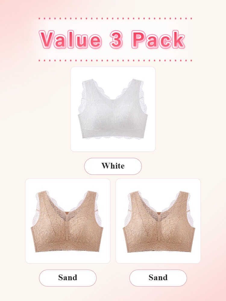 Value 3 pack lace bras in white and two sand colors VEIMIA