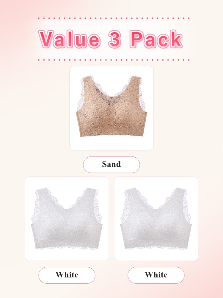 Value 3 pack lace bras in sand and two white colors VEIMIA