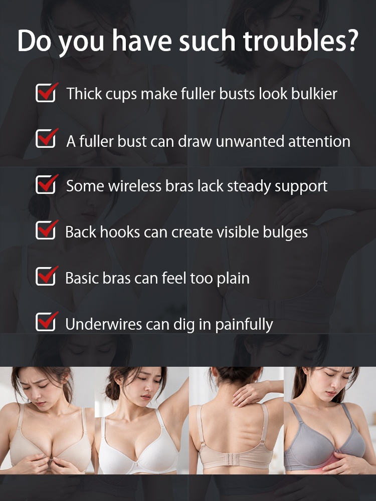 Feature graphic listing common bra fit and comfort concerns VEIMIA