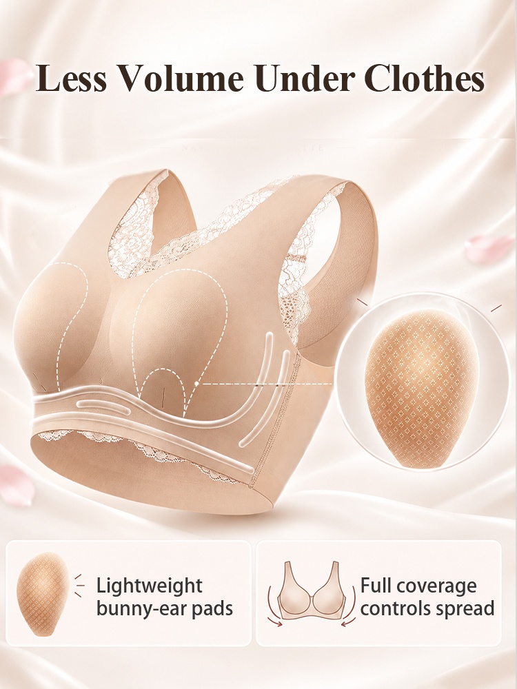 Feature graphic showing sand bra thin pads and full coverage design VEIMIA