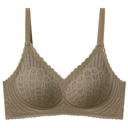 Brown Lightweight One-piece Seamless Lace Wireless Push Up Bra Gather And Shape Breast VEIMIA