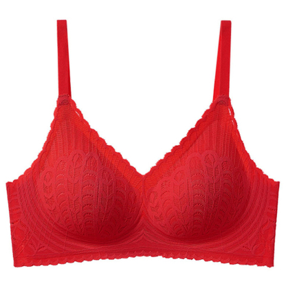 Red Lightweight One-piece Seamless Lace Wireless Push Up Bra Gather And Shape Breast VEIMIA