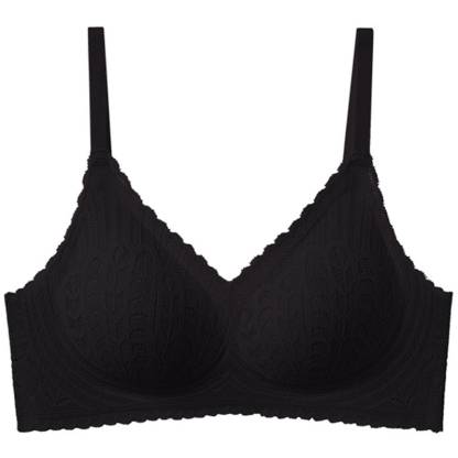 Black Lightweight One-piece Seamless Lace Wireless Push Up Bra Gather And Shape Breast VEIMIA