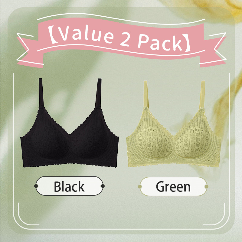 2 Pieces Set Lightweight One-piece Seamless Lace Wireless Push Up Bras Gather And Shape Breast VEIMIA