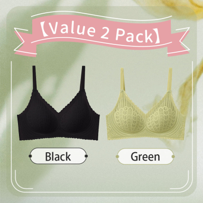 2 Pieces Set Lightweight One-piece Seamless Lace Wireless Push Up Bras Gather And Shape Breast VEIMIA