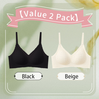 2 Pieces Set Lightweight One-piece Seamless Lace Wireless Push Up Bra Gather And Shape Breast VEIMIA