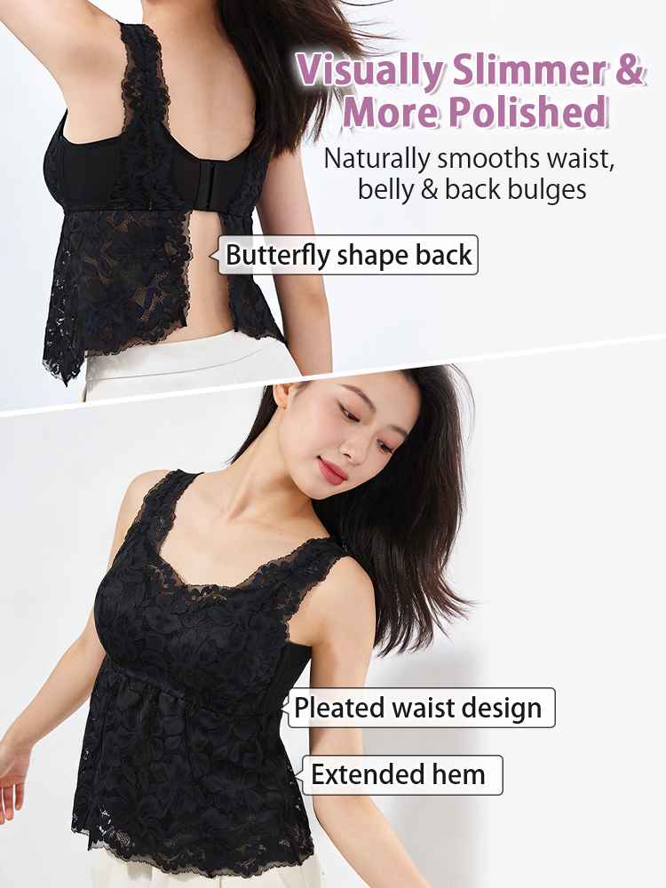 Lace Cami With Tummy Coverage Flattering Fit, Airy & Cozy Bralette For Daily Wear VEIMIA