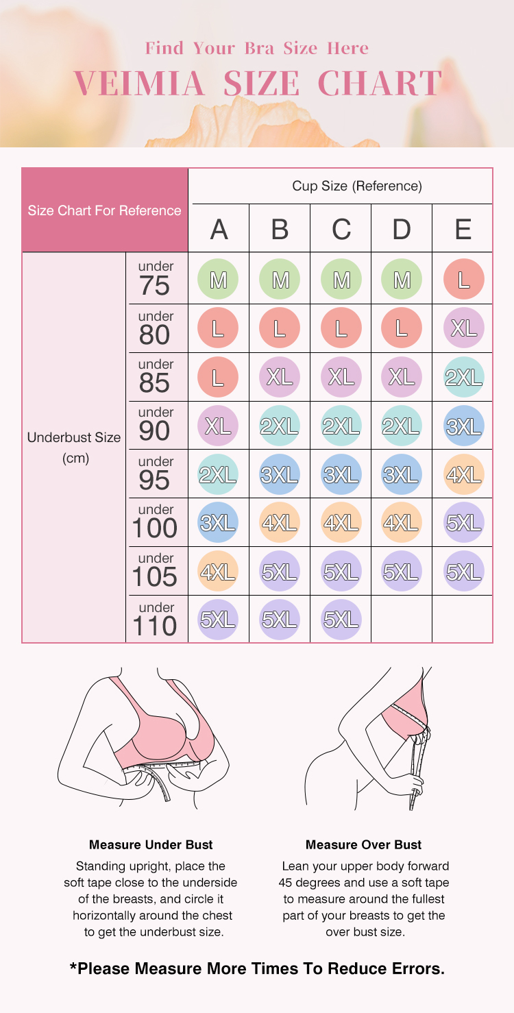 Ultra Seamless Breathable Full Coverage Plus Size Bra Size Chart VEIMIA