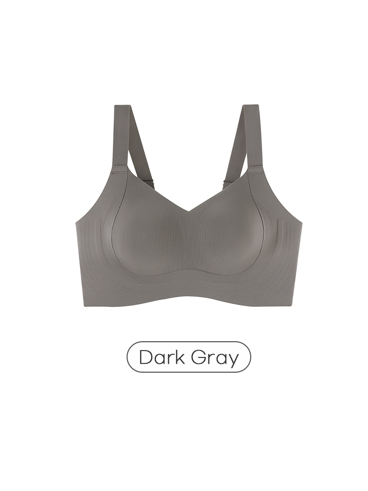 Dark gray full coverage bra front view with ribbed cups and wide straps VEIMIA