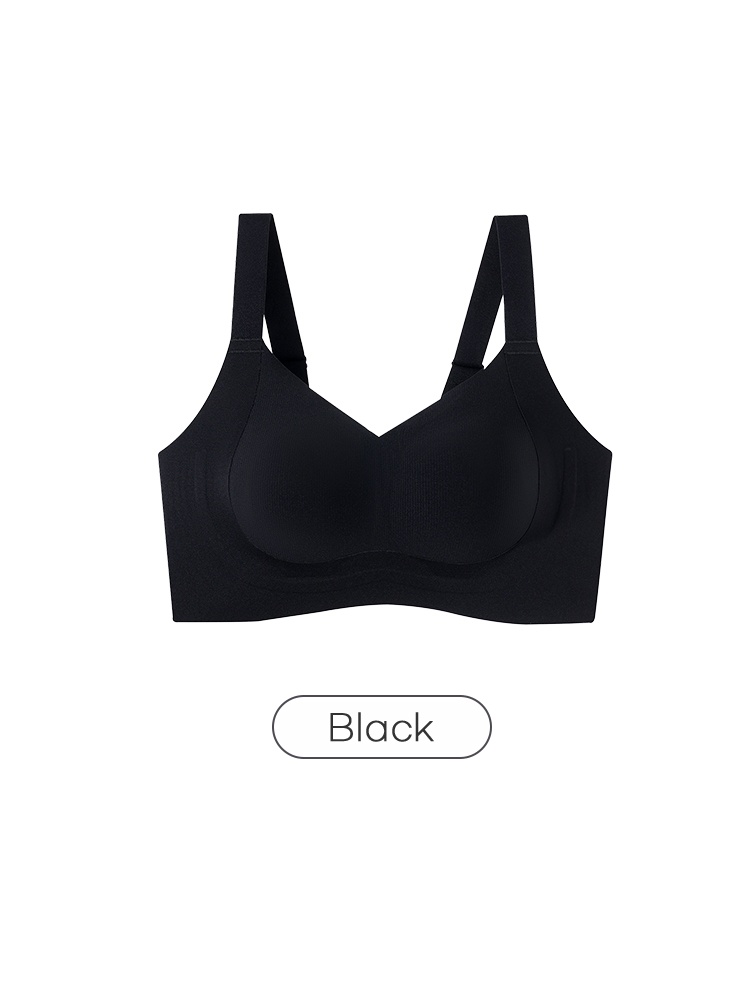 Black supportive bra front view with V neckline and smooth underbust band VEIMIA