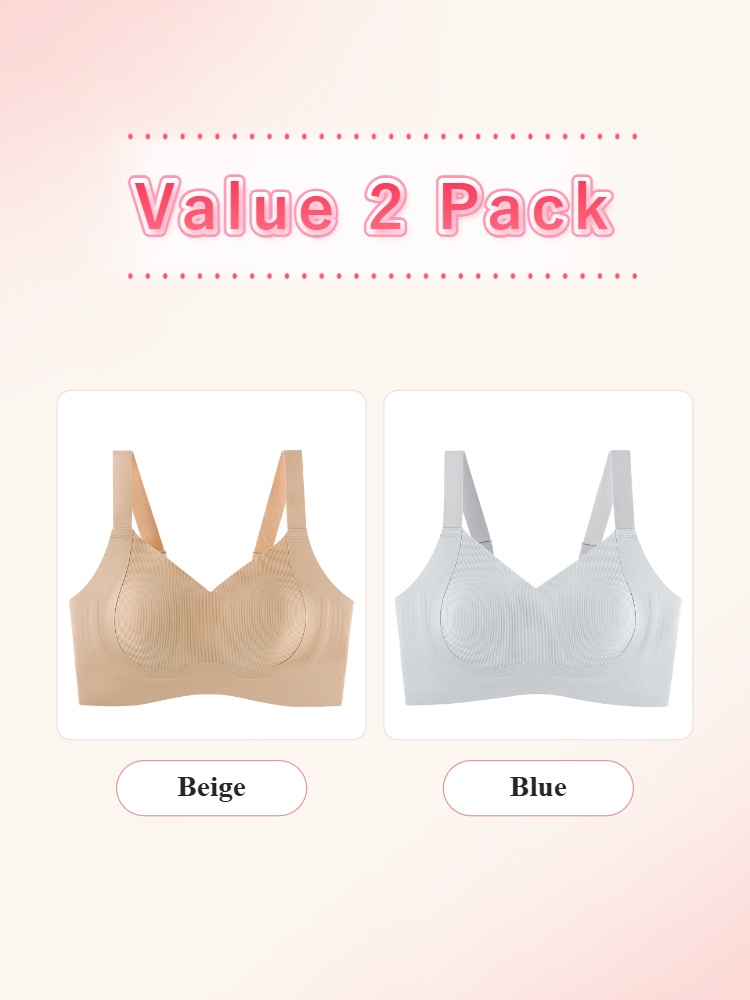 Value 2 pack supportive bras in beige and light blue front views VEIMIA
